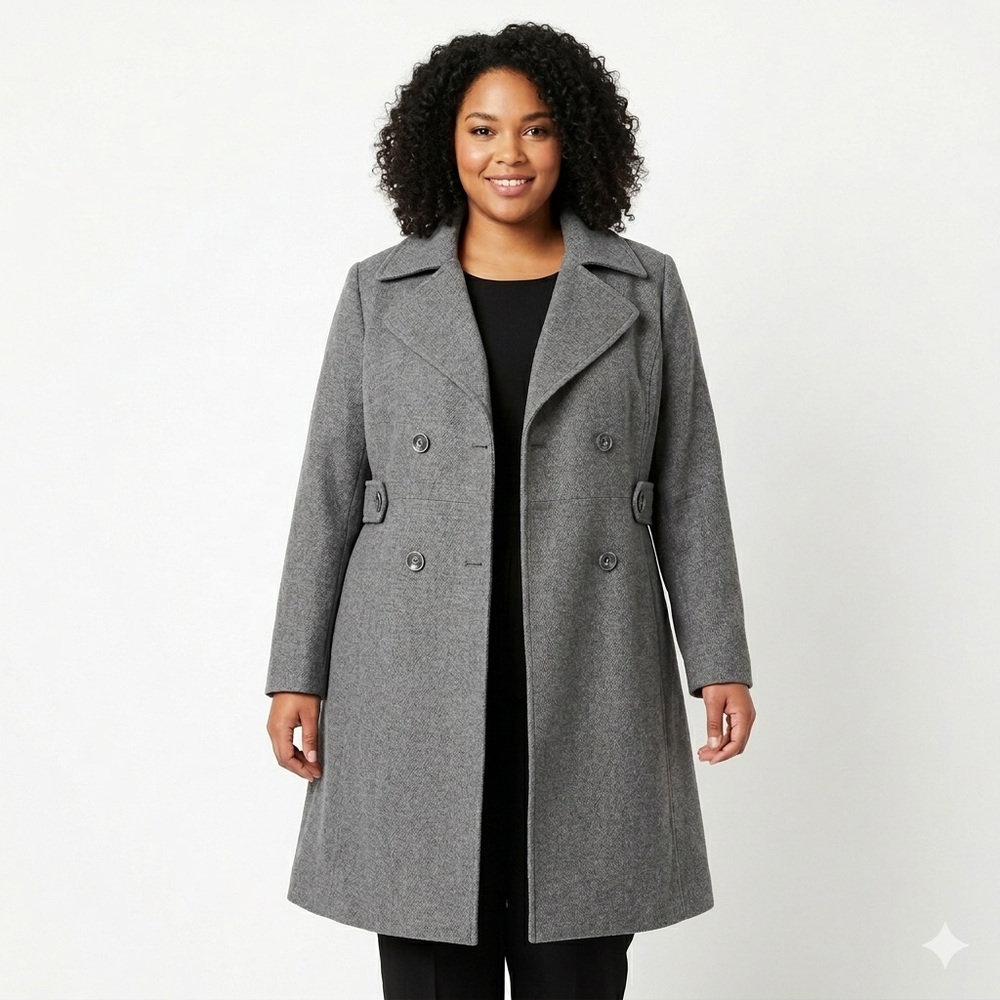 PRESTON & YORK 16 Charcoal Grey Double Breast Wool Blend Winter Pea Coat Jacket